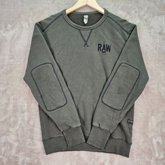 G-Star Raw Sweatshirt Spell Out Logo Green Pullover Long Sleeve Men's Size M - Picture 1 of 11
